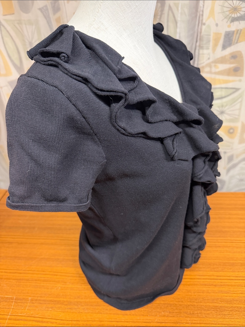 Lauren Ralph Lauren Black Short-Sleeve V-Neck Cotton Ruffle Top Size M - Picture 3 of 7